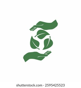 Vector Nature Protection Icons in Green, with Hand and Leaf Image