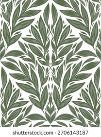 Ornamento de hoja sin fisuras de la naturaleza del Vector sobre fondo blanco. Textura elegante de la tracería con el follaje estilizado para el Fondo de pantalla, papel de embalaje textil