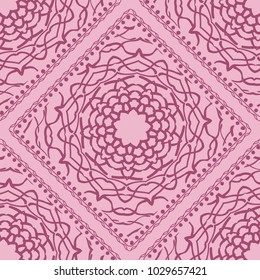 Vector nature seamless pattern with abstract floral ornament. Round mandala in childish style. Doodle background for fabric print, tablecloth, bedcloth