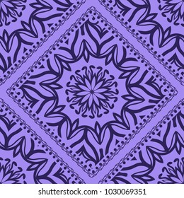 Vector nature seamless pattern with abstract floral ornament. Round mandala in childish style. Doodle background for fabric print, tablecloth, bedcloth