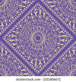 Vector nature seamless pattern with abstract floral ornament. Round mandala in childish style. Doodle background for fabric print, tablecloth, bedcloth