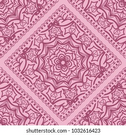 Vector nature seamless pattern with abstract floral ornament. Round mandala in childish style. Doodle background for fabric print, tablecloth, bedcloth