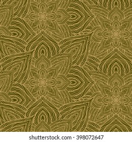 Vector nature seamless pattern with abstract flowers. Vector round mandala in childish style. Ornamental doodle background.