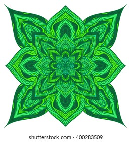 Vector nature seamless pattern with abstract flowers. Vector round mandala in childish style. Ornamental doodle background.