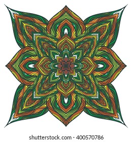 Vector nature seamless pattern with abstract flowers. Vector round mandala in childish style. Ornamental doodle background.