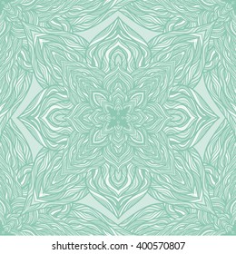 Vector nature seamless pattern with abstract flowers. Vector round mandala in childish style. Ornamental doodle background.