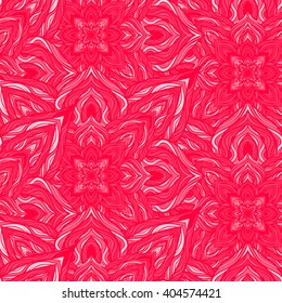 Vector nature seamless pattern with abstract flowers. Vector round mandala in childish style. Ornamental doodle background.