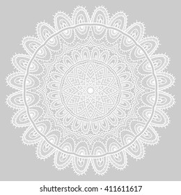 Vector nature seamless pattern with abstract ornaments. Vector round mandala in childish style. Ornamental doodle background.