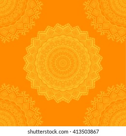 Vector nature seamless pattern with abstract ornament. Vector round mandala in childish style. Ornamental doodle background.