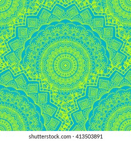 Vector nature seamless pattern with abstract ornament. Vector round mandala in childish style. Ornamental doodle background.