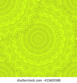 Vector nature seamless pattern with abstract ornament. Vector round mandala in childish style. Ornamental doodle background.