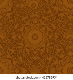 Vector nature seamless pattern with abstract ornament. Vector round mandala in childish style. Ornamental doodle background.