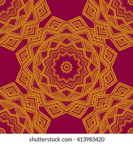 Vector nature seamless pattern with abstract ornaments. Vector round mandala in childish style. Ornamental doodle background.