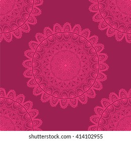 Vector nature seamless pattern with abstract ornament. Vector round mandala in childish style. Ornamental doodle background.