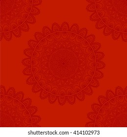 Vector nature seamless pattern with abstract ornament. Vector round mandala in childish style. Ornamental doodle background.