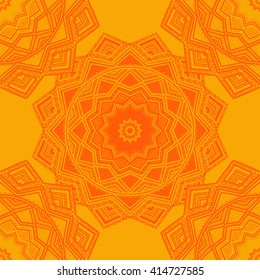 Vector nature seamless pattern with abstract ornaments. Vector round mandala in childish style. Ornamental doodle background.