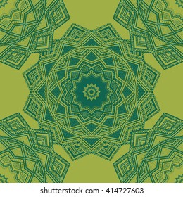 Vector nature seamless pattern with abstract ornaments. Vector round mandala in childish style. Ornamental doodle background.