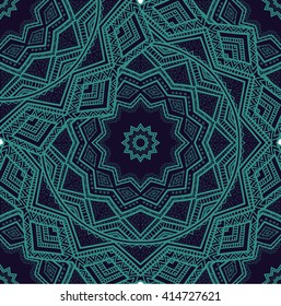 Vector nature seamless pattern with abstract ornament. Vector round mandala in childish style. Ornamental doodle background.