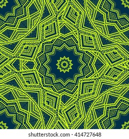 Vector nature seamless pattern with abstract ornament. Vector round mandala in childish style. Ornamental doodle background.