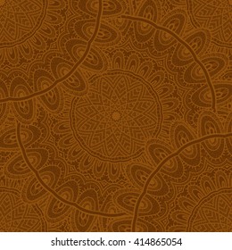 Vector nature seamless pattern with abstract ornament. Vector round mandala in childish style. Ornamental doodle background.