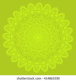 Vector nature seamless pattern with abstract ornament. Vector round mandala in childish style. Ornamental doodle background.