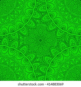 Vector nature seamless pattern with abstract ornament. Vector round mandala in childish style. Ornamental doodle background.