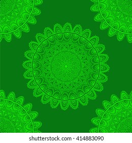 Vector nature seamless pattern with abstract ornament. Vector round mandala in childish style. Ornamental doodle background.