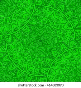 Vector nature seamless pattern with abstract ornament. Vector round mandala in childish style. Ornamental doodle background.