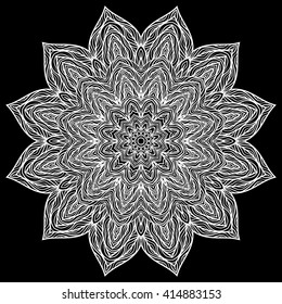 Vector nature seamless pattern with abstract flowers. Vector round mandala in childish style. Ornamental doodle background.