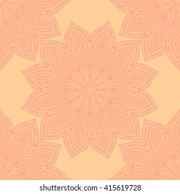 Vector nature seamless pattern with abstract flowers. Vector round mandala in childish style. Ornamental doodle background.