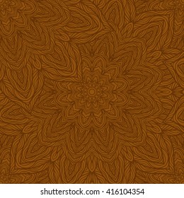 Vector nature seamless pattern with abstract flowers. Vector round mandala in childish style. Ornamental doodle background.