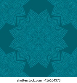 Vector nature seamless pattern with abstract flowers. Vector round mandala in childish style. Ornamental doodle background.