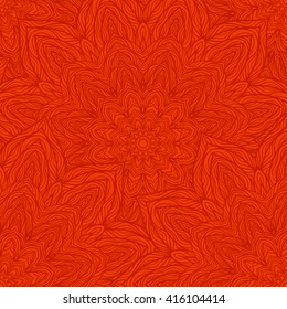 Vector nature seamless pattern with abstract flowers. Vector round mandala in childish style. Ornamental doodle background.