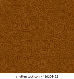 Vector nature seamless pattern with abstract flowers. Vector round mandala in childish style. Ornamental doodle background.