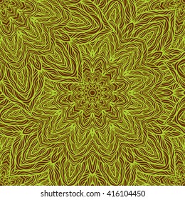 Vector nature seamless pattern with abstract flowers. Vector round mandala in childish style. Ornamental doodle background.