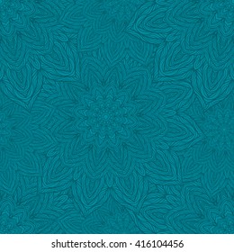 Vector nature seamless pattern with abstract flowers. Vector round mandala in childish style. Ornamental doodle background.