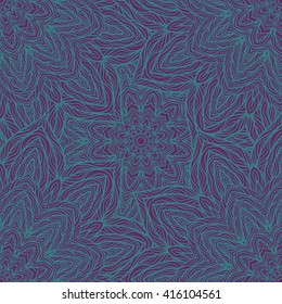 Vector nature seamless pattern with abstract flowers. Vector round mandala in childish style. Ornamental doodle background.