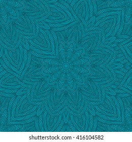 Vector nature seamless pattern with abstract flowers. Vector round mandala in childish style. Ornamental doodle background.