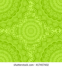 Vector nature seamless pattern with abstract ornament. Vector round mandala in childish style. Ornamental doodle background.