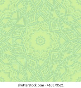 Vector nature seamless pattern with abstract ornament. Vector round mandala in childish style. Ornamental doodle background.