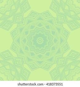 Vector nature seamless pattern with abstract ornaments. Vector round mandala in childish style. Ornamental doodle background.