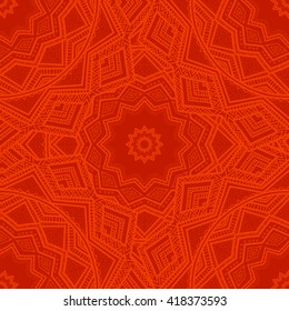 Vector nature seamless pattern with abstract ornament. Vector round mandala in childish style. Ornamental doodle background.