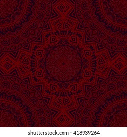 Vector nature seamless pattern with abstract ornament. Vector round mandala in childish style. Ornamental doodle background.