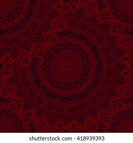 Vector nature seamless pattern with abstract ornament. Vector round mandala in childish style. Ornamental doodle background.