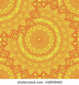 Vector nature seamless pattern with abstract ornament. Vector round mandala in childish style. Ornamental doodle background.