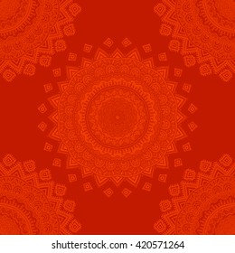 Vector nature seamless pattern with abstract ornament. Vector round mandala in childish style. Ornamental doodle background.