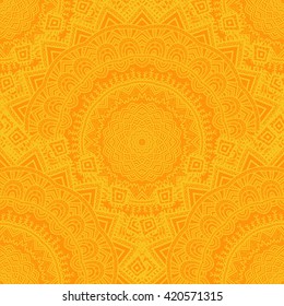 Vector nature seamless pattern with abstract ornament. Vector round mandala in childish style. Ornamental doodle background.