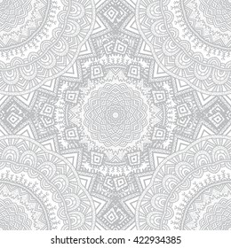 Vector nature seamless pattern with abstract ornament. Vector round mandala in childish style. Ornamental doodle background.