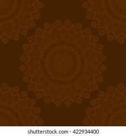 Vector nature seamless pattern with abstract ornament. Vector round mandala in childish style. Ornamental doodle background.