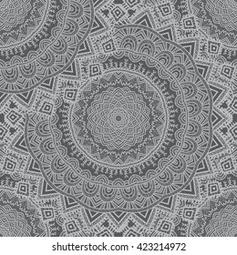 Vector nature seamless pattern with abstract ornament. Vector round mandala in childish style. Ornamental doodle background.